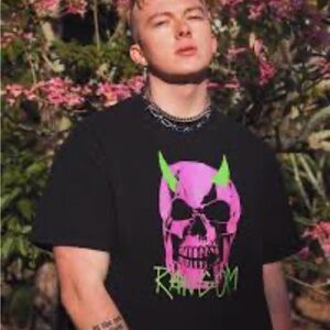 Half evil Black Graphic Skull T-Shirt